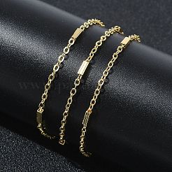 女性用真鍮製長方形リンクチェーンネックレス  長持ちメッキ  ゴールドカラー  16.14インチ（41cm）&nbsp;KK-CBA2293-05G
