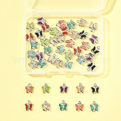 45 個 9 色のガラスチャーム  蝶  真鍮パーツ  長持ちメッキ  ミックスカラー  8.5x7x2mm  穴：1mm  5個/カラー&nbsp;KK-FS0001-67