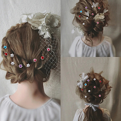 女の子のヘアスタイリング用、40色の鉄製ラインストーンヘアファスナー5個。  花  ミックスカラー  11.5x11.5x10mm  8個/カラー&nbsp;MRMJ-ME0001-01