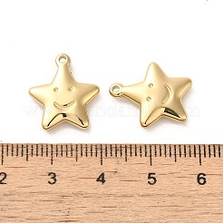 304ステンレスペンダント  笑顔のチャームが付いた星  14KGP本金メッキ  16.5x14.5x3.4mm  穴：1.4mm&nbsp;STAS-L022-364G
