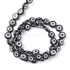 Handmade Evil Eye Lampwork Flat Round Bead Strands&nbsp;LAMP-L058-8mm-10