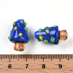 手作りのランプワークの凹凸のあるビーズ  クリスマスツリーのチャーム  ブルー  17.5~20x11~14.5mm  穴：1~1.6mm&nbsp;LAMP-T022-02A-02