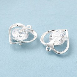ガラスチャーム  真鍮のパーツと  ハートチャーム  銀  15x14.5x5.5mm  穴：1mm&nbsp;KK-R145-05S