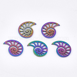 イオンプレーティング(IP) 201 ステンレススチールフィリグリージョイナー  巻き貝  虹色  11x14x1mm&nbsp;STAS-Q201-JN207