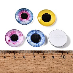 プリントされた透明ガラスカボション  アイ模様で半円形  ミックスカラー  20x5mm  約100個/袋&nbsp;GL-CBAA22A-08