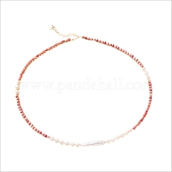 Natural Baroque Pearl Faceted Red Vein Stone Necklace S925 Silver Tail Chain.&nbsp;IT7630