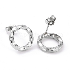 変色しない304ステンレススチール製ウェーブリングスタッドピアス（女性用）  ステンレス鋼色  13mm  ピン：0.8mm&nbsp;EJEW-G298-10P