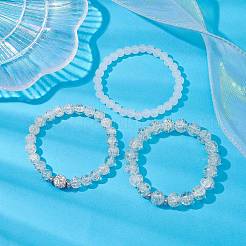 3Pcs 3 Style Glass Round Beaded Stretch Bracelets Set&nbsp;BJEW-JB09736