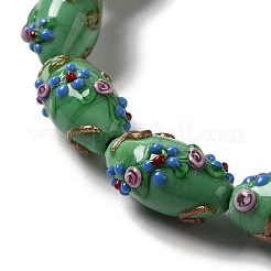 手作りランプワークビーズ  ライスウィットフラワー  シーグリーン  23x12~13mm  穴：1.6mm&nbsp;LAMP-J089-D01-A