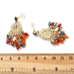 ボヘミアスタイルの合金アクリルタッセルダングルスタッドピアス（女性用）  フラットラウンド  ゴールドカラー  45x16.5mm&nbsp;EJEW-G435-01G