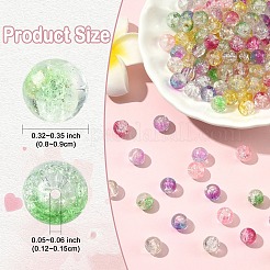透明スプレー塗装クラックルガラスビーズ100個  金色の箔付き  ラウンド  春の緑  8~9mm  穴：1.2mm&nbsp;GLAA-YW0005-15A