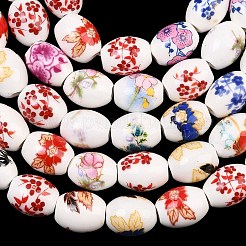 Floral Printed Porcelain Beads Strands&nbsp;PORC-L005-A-M