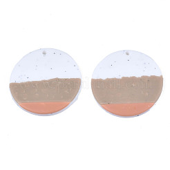 手作り樹脂粘土ペンダント  フラットラウンド  淡い茶色  32x2mm  穴：1.6mm&nbsp;CLAY-N010-023-03