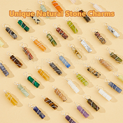 40Pcs 20 Styles Natural & Synthetic Mixed Gemstone Copper Wire Wrapped Pendants&nbsp;PALLOY-FH00019