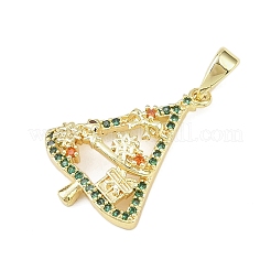 クリスマスブラスマイクロパヴェキュービックジルコニアペンダント  ゴールドカラー  クリスマスツリー  22x16x5mm  穴：3x5mm&nbsp;LS-KK-H518-03C-G