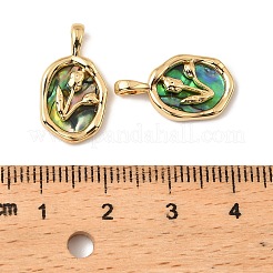 Natural Paua Shell Oval with Rose Flower Pendants&nbsp;KK-G538-32G