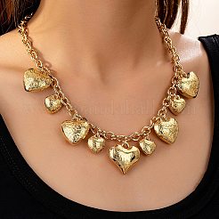Alloy Flower Textured Heart Bib Necklaces for Women&nbsp;LS-NJEW-S458-01G