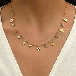 Religion Stainless Steel Hollow Multi-Hamsa Hand Pendant Necklaces for Women&nbsp;SW4671