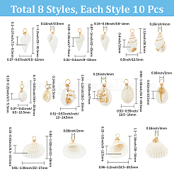80Pcs 8 Styles Natural Mixed Shell Pendants&nbsp;PALLOY-BM00008