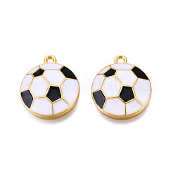 ラックメッキ環境に優しい合金エナメルペンダント  カドミウムフリー＆鉛フリー  ゴールドカラー  サッカー  ホワイト  ブラック  21x18x4mm  穴：1.5mm&nbsp;ENAM-N052-009