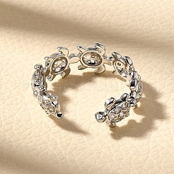 Brass Micro Pave Clear Cubic Zirconia Cuff Rings for Women&nbsp;RJEW-Q008-13P