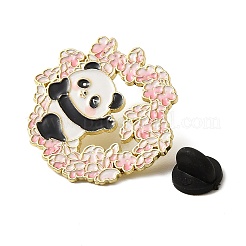 パンダと桜の花輪のエナメルピン  バックパック用合金ラペルピンバック  ゴールドカラー  ピンク  30.5x32mm&nbsp;FIND-E050-01E-G