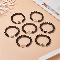7 個 7 sytle 天然混合宝石スクエア & ラウンド ビーズ ストレッチ ブレスレット セット女性用  内径：2-1/4インチ（5.8cm）  1個/スタイル&nbsp;BJEW-JB09939