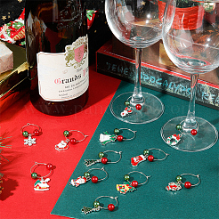 クリスマステーマの合金エナメルワイングラスチャーム  真鍮のフープピアスとガラスパールビーズ付き  混合図形  ミックスカラー  48~55mm  12個/セット&nbsp;AJEW-SC0002-07