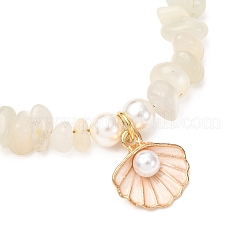 Natural Moonstone Chips & Starfish Synthetic Turquoise & Shell Pearl Beads Bracelets&nbsp;BJEW-JB12413-01