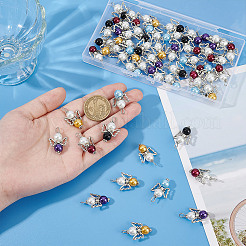 ガラスチャーム  アンティークシルバートーンの鉄の翼が付いた天使のチャーム  ミックスカラー  27x18x8mm  穴：3mm  50個/セット&nbsp;PALLOY-HY00021