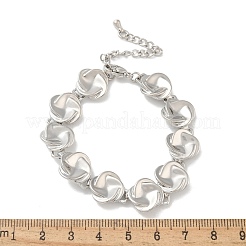女性用真鍮フラットラウンドリンクブレスレット  プラチナ  6-1/4x1/2インチ（16x1.3cm）&nbsp;KK-B124-11P