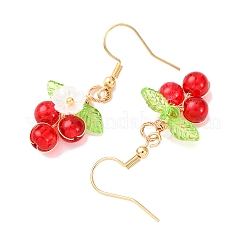 Flower with Round Acrylic & Glass Bead Dangle Earrings&nbsp;EJEW-JE06634