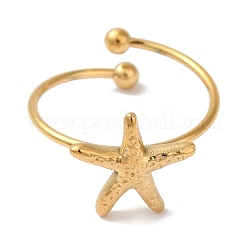Ion Plating (IP) 304 Stainless Steel Starfish Open Cuff Rings for Women&nbsp;RJEW-M167-08B-G