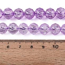 クラックル透明ガラスビーズ連売り  ラウンド  多面カット  ミディアム蘭  9.5~10.5mm  穴：1.2~1.4mm  約41~42個/連  14.76~15.16インチ（37.5~38.5cm）&nbsp;GLAA-N063-10mm-13