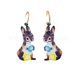 イースターのアクリルダングルイヤリング  兎  プラチナ  グレー  60x25mm&nbsp;FS-WG815B0-01