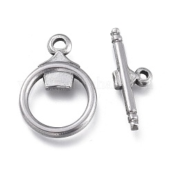 変色しない304ステンレススチールのトグル留め具  リング  ステンレス鋼色  リング：19x13.5x2.7mm  穴：1.8mm  バー：19.5x7x2.5mm  穴：1.2mm&nbsp;STAS-M278-02P