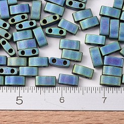 MIYUKIハーフティラビーズ  日本製シードビーズ  2の穴  （htl2064)マットメタリックブルーグリーンアイリス  5x2.3x1.9mm  穴：0.8mm  約2500個/100g&nbsp;SEED-J020-HTL2064