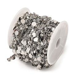 ラックメッキ真鍮フラットラウンドリンクチェーン  クリアガラスチャーム付き  長持ちメッキ  ハンダ付け  スプールで  プラチナ  ガラスチャーム：6x4x3mm  フラットラウンド：8x6x0.2mm  約32.81フィート（10m）/ロール&nbsp;CHC-A007-15P