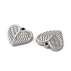 304ステンレスペンダント  ハートウィングチャーム  変色防止  ステンレス鋼色  16x18x3mm  穴：1.8mm&nbsp;STAS-L282-007P-02