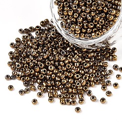 12/0メタリックカラーラウンドガラスシードビーズ  キャメル  2mm  穴：1mm  約3304個/50g&nbsp;X-SEED-A009-2mm-601