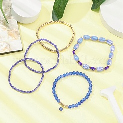 5Pcs 5 Style Glass & Lampwork Evil Eye Stretch Bracelets Set&nbsp;BJEW-JB09619-05