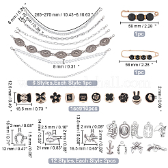アルミニウムと真鍮の帽子チェーン、合金のブローチとボタン、合金のペンダント、304ステンレス鋼の丸カン  ミックスカラー  265~270mm&nbsp;HJEW-WR00037