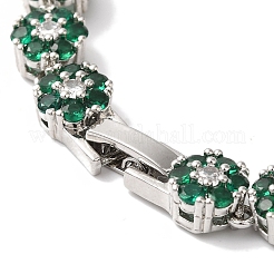 Rack Plating Brass Pave Cubic Zirconia Flower Link Necklaces for Women&nbsp;NJEW-B108-01P-05