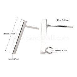 304ステンレススチールスタッドピアス金具  長方形  銀  15x2mm  穴：1.8mm  ピン：0.7mm&nbsp;LS-STAS-G224-21S-02