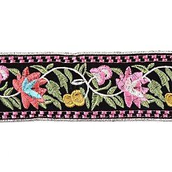 刺繍チロリアンテープ  ジャカードリボン  服飾材料  花柄  ショッキングピンク  2インチ（50mm）  11.5ヤード/バンドル&nbsp;OCOR-WH0060-25B