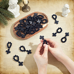 25Pcs Wood Cross & Round Beads Finger Rings&nbsp;RJEW-NB0001-09A