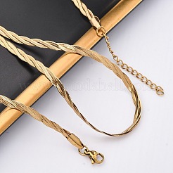 304ステンレススチールツイストスネークチェーンネックレス  イオンプレーティング（ip）  18KGP本金メッキ  18.07インチ（45.9cm）&nbsp;NJEW-Q013-08G