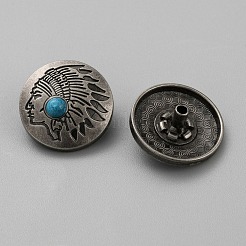 真鍮のスナップボタン  プラスチック製のビーズで  合金キャップ  綿パッデッド服コートダウンジャケットバックル  アンティークシルバー  ディープスカイブルー  19.5x9mm  穴：1.8mm&nbsp;FIND-WH0421-47A-03A