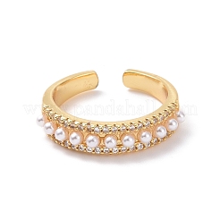 Clear Cubic Zirconia Open Cuff Ring with Acrylic Pearl Beaded&nbsp;RJEW-P032-46G