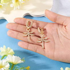 1Pair Elegant Brass Clear Cubic Zirconia Dragonfly Hoop Earrings&nbsp;EJEW-TA0008-62